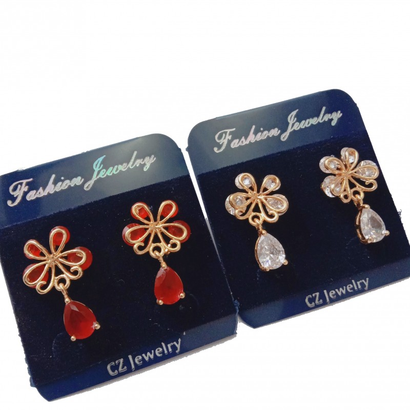 AD Floral Earring Crystal Drop