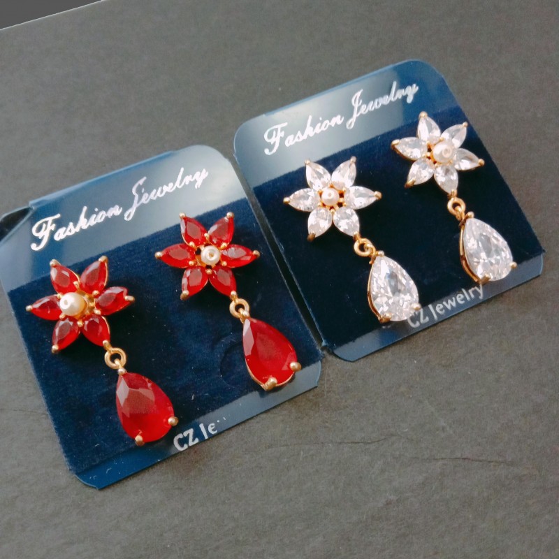 AD Earring Star with Drop Crystal