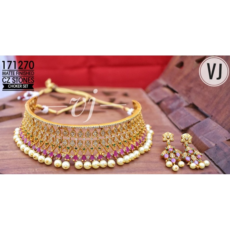 VJ Matte Finished CZ Stones Choker Set