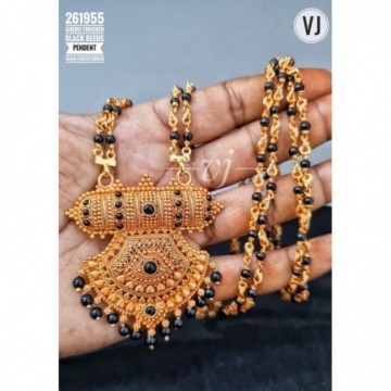 VJ Gheru Finished Black Beeds Pendent Chain Length-30inch