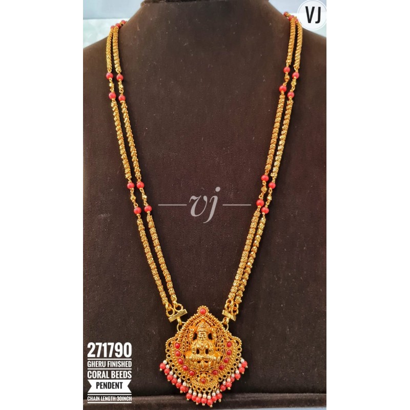 VJ Gheru Finished Kemp Stones Pendent Chain Length-30inch