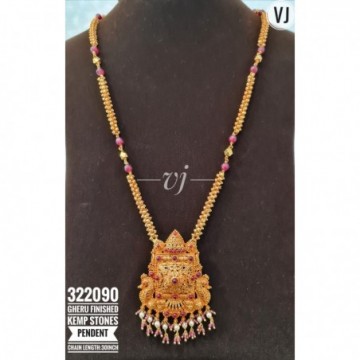 VJ Gheru Finished Kemp Stones Pendent Chain Length-30inch