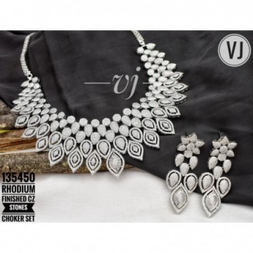 Vj Rhodium Finished CZ Stones Choker Set