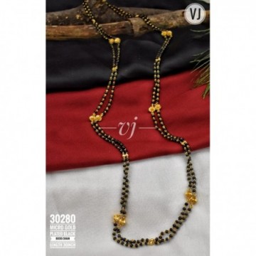 VJ Micro Gold Plated Black Beads Chain Length 30 Inch