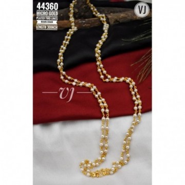 VJ Micro Gold Plated Two Lines Beads Chain Length 30 Inch