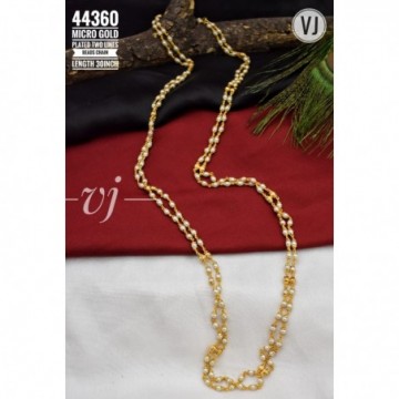 VJ Micro Gold Plated Two Lines Beads Chain-s3 Length 30 Inch