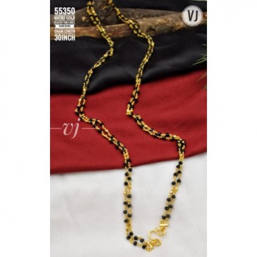 VJ Micro Gold Plated Two Lines Black Beads Chain Length 30 Inch