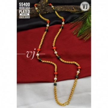 VJ Micro Gold Plated Multi Coloured Beads Chain Length 30 Inch