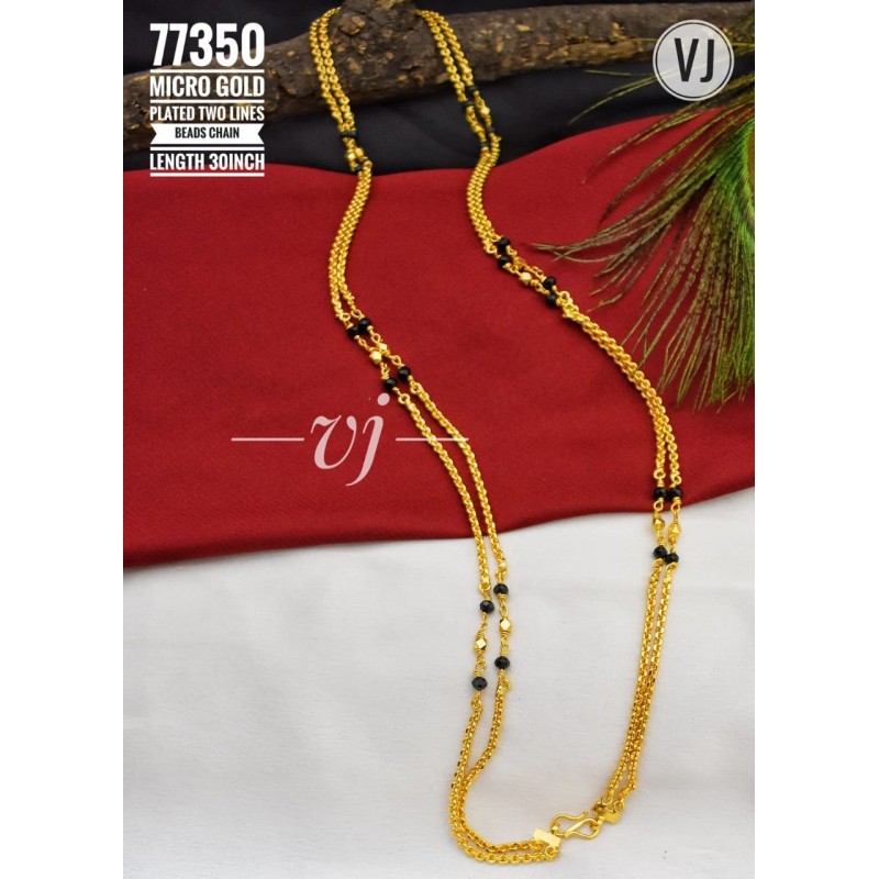 VJ Micro Gold Plated Two Lines Beads Chain Length 30 Inch