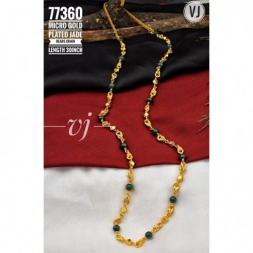 VJ Micro Gold Plated Jade Beads Chain Length 30 Inch