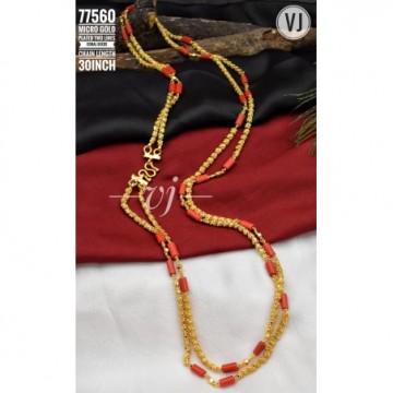 VJ Micro Gold Plated Two Lines Coral Beads Chain Length 30 Inch