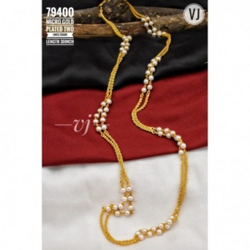 VJ Micro Gold Plated Two Lines Chain Length 30 Inch