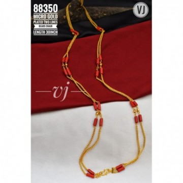 VJ Micro Gold Plated Two Lines Beads Chain Length 30 Inch