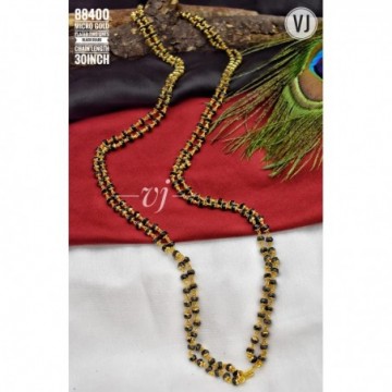 VJ Micro Gold Plated Two Lines Black Beads Chain Length 30 Inch