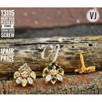 VJ Micro Gold Plated AD Stones Earring South Screw 1 Pair