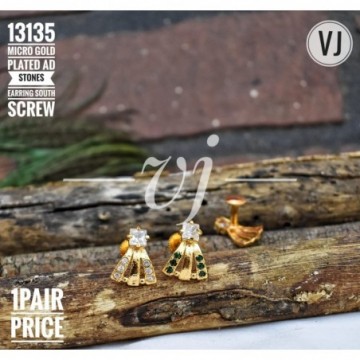 VJ Micro Gold Plated Earring AD Stones South Screw