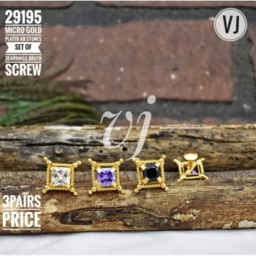 VJ Micro Gold Plated AD Stones Set of 3 Earrings South Screw