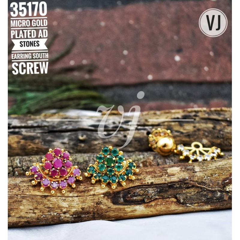 VJ Micro Gold Plated AD Stones Earring South Screw-s2