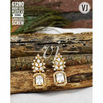  VJ Micro Gold Plated AD Stones Earrings South Screw