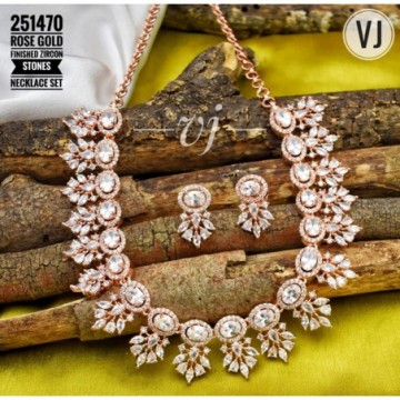  VJ Rose Gold Finished CZ Stones Necklace Set