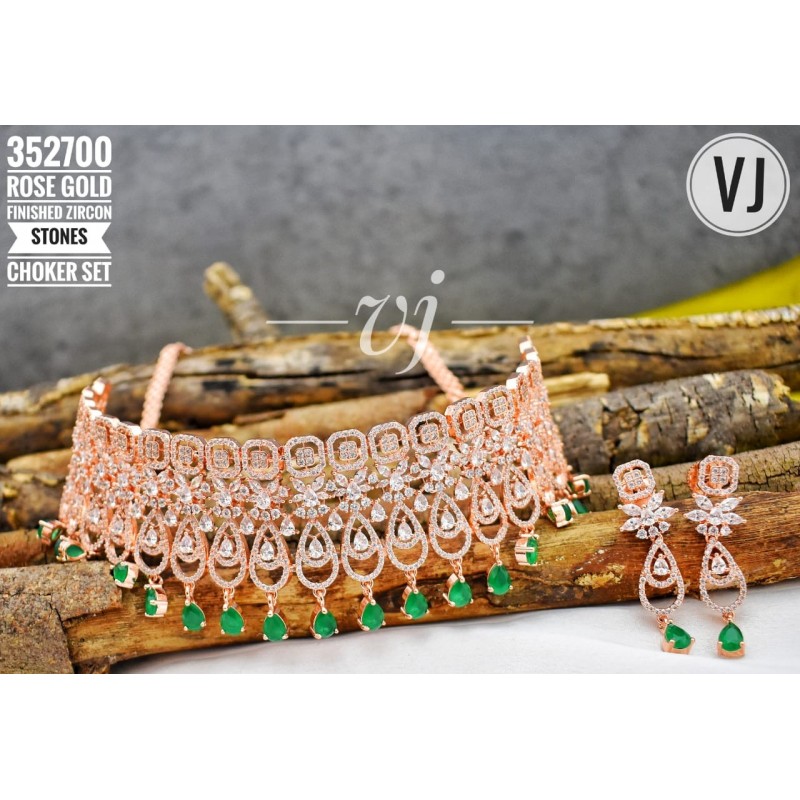 VJ Rose Gold Finished Zircon Stones Choker Set