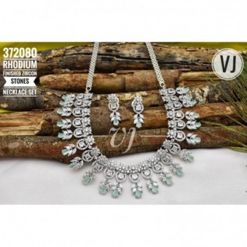  VJ Rhodium Finished CZ Stones Necklace Set