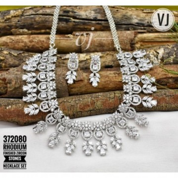  VJ Rhodium Finished CZ Stones Necklace Set