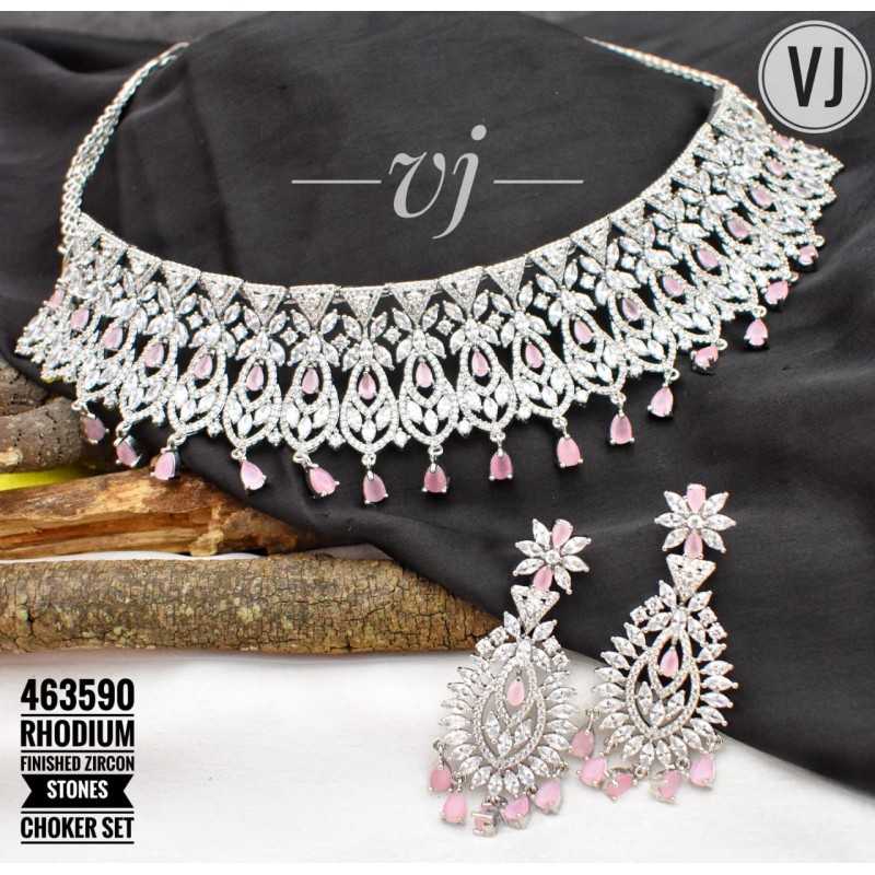 VJ Rhodium Finished Zircon Stones Choker Set