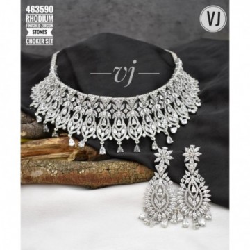  VJ Rhodium Finished Zircon Stones Choker Set