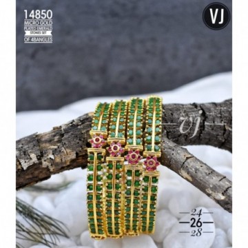 VJ Micro Gold Plated Emerald Stones Set of 4 Bangles Style_2