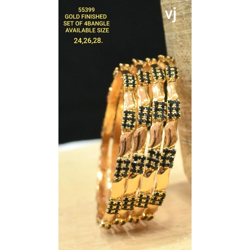 VJ Gold Finished Set of 4 Bangles in Black and Brown