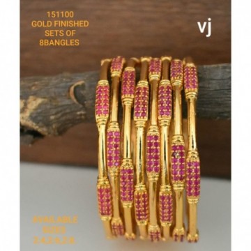 VJ Gold Finished Set of 8 Bangles Red Coloured