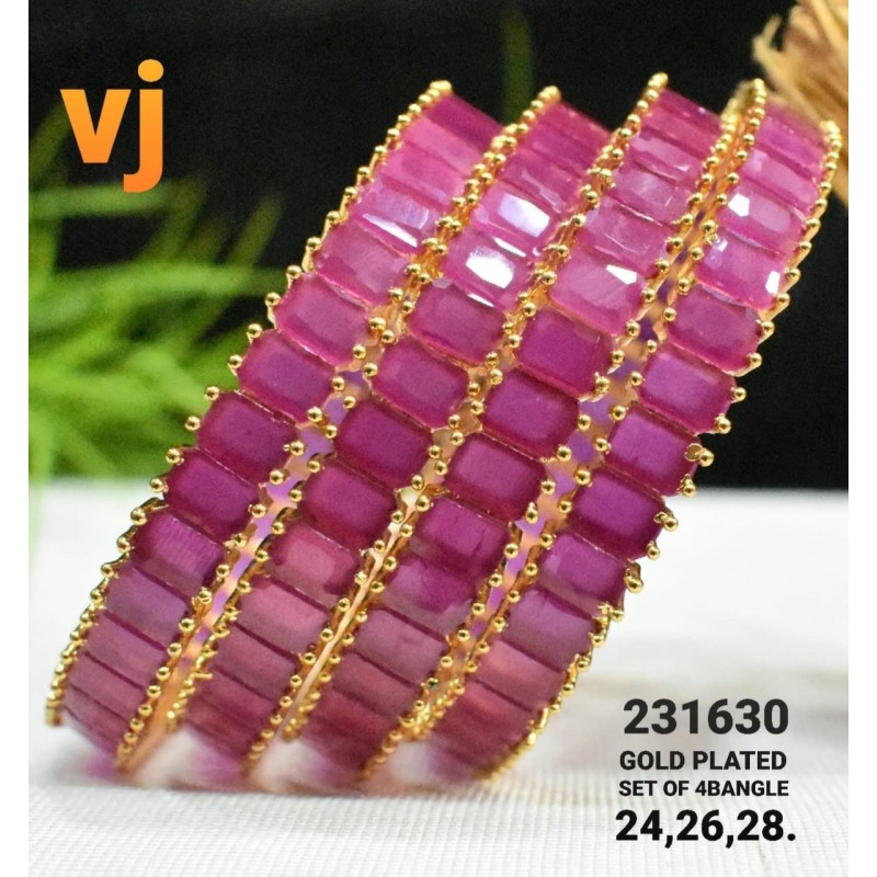 VJ Gold Plated Set of 4 Bangles Pink and White