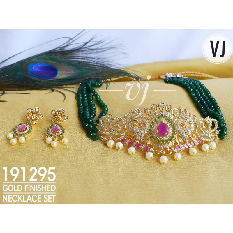 VJ Gold Finished Green Necklace Set VJ Gold Finished Green Necklace Set