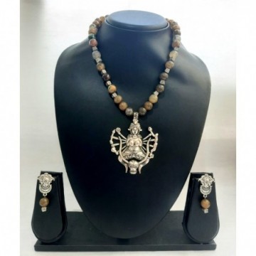 Beautiful Large Beads Handcrafted Golden Necklace Set With Pendent