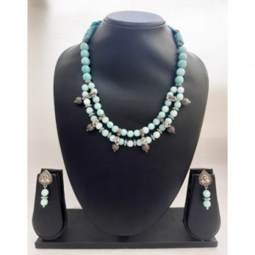 Beautiful Cyan Beads Handcrafted Necklace Set