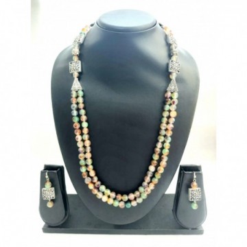 Beautiful Handcrafted Dual Coloured Double Row Beads Necklace Set
