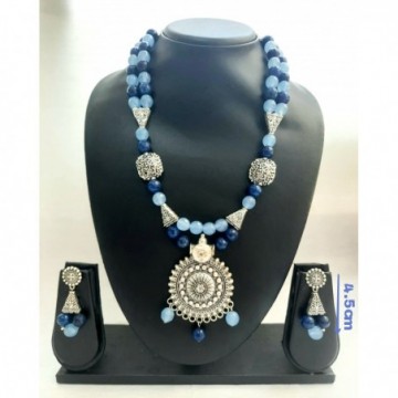 Dual Coloured Beads Hand Made Beautiful Casual Necklace Set