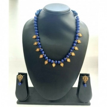 Handcrafted Beautiful Blue Beads Gold Plated Necklace Set