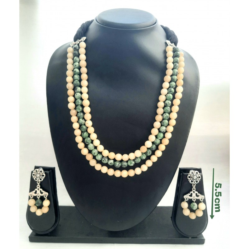 Dual Coloured Triple Row Beads Hand Made Beautiful Necklace Set Dual Coloured Triple Row Beads Hand Made Beautiful Necklace Set