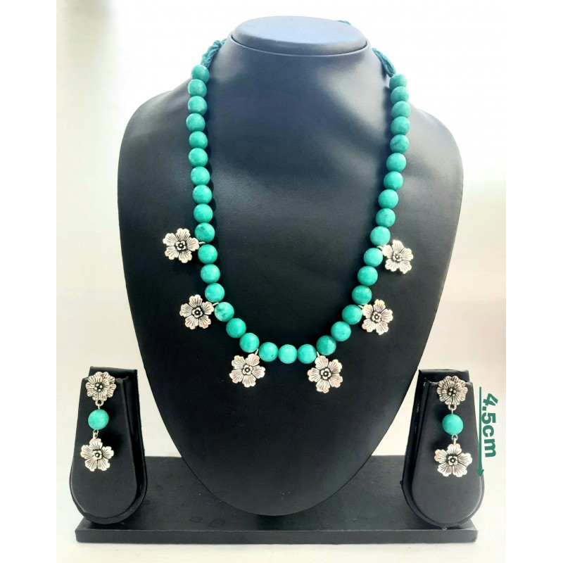 Handcrafted Necklace Set With Cyan Beads Handcrafted Necklace Set With Cyan Beads