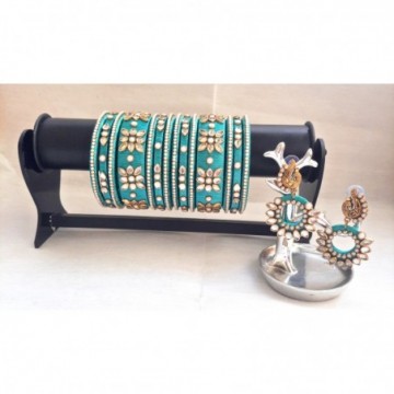 Hand Made Beautiful Cyan Bangles Set