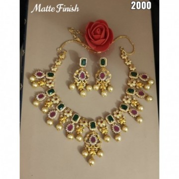  Zeelo Gold Polished CZ Stones Necklace Set