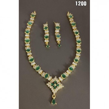  Zeelo Gold Polished CZ Stones Necklace Set