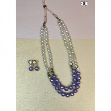 ZELLO WHITE AND PURPLE BEADS NECKLACE WITH CZ STONES