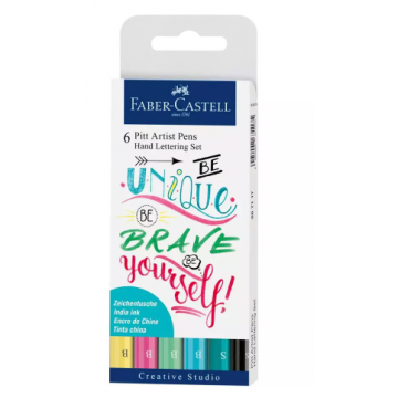 267116 INDIA INK PITT ARTIST PEN HAND LETTERING 6 CT WALLET PASTEL