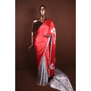 Japan Satin Saree With Mono Banglory White Blouse Piece