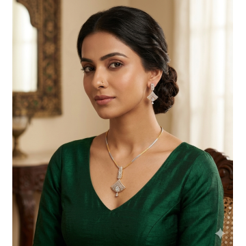 CZ pendant set chain in ganga-jamuna polish